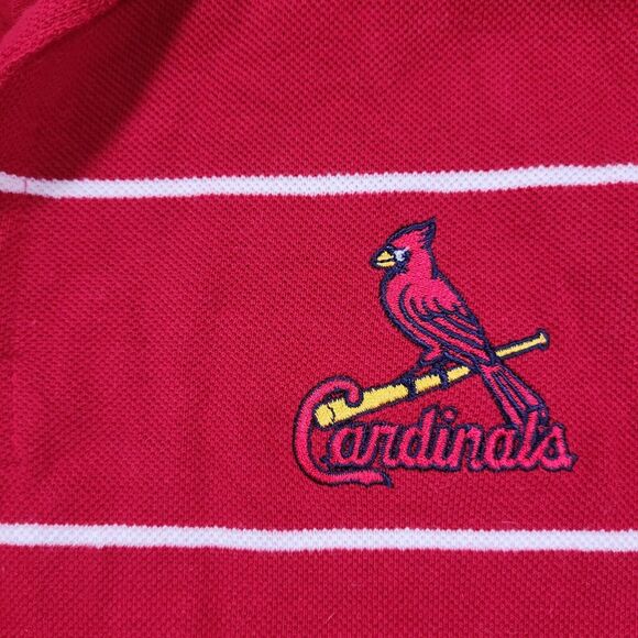St. Louis Cardinals Mens Large Antigua Red White Stripe Polo Embroidered‎ Logo - Picture 5 of 9